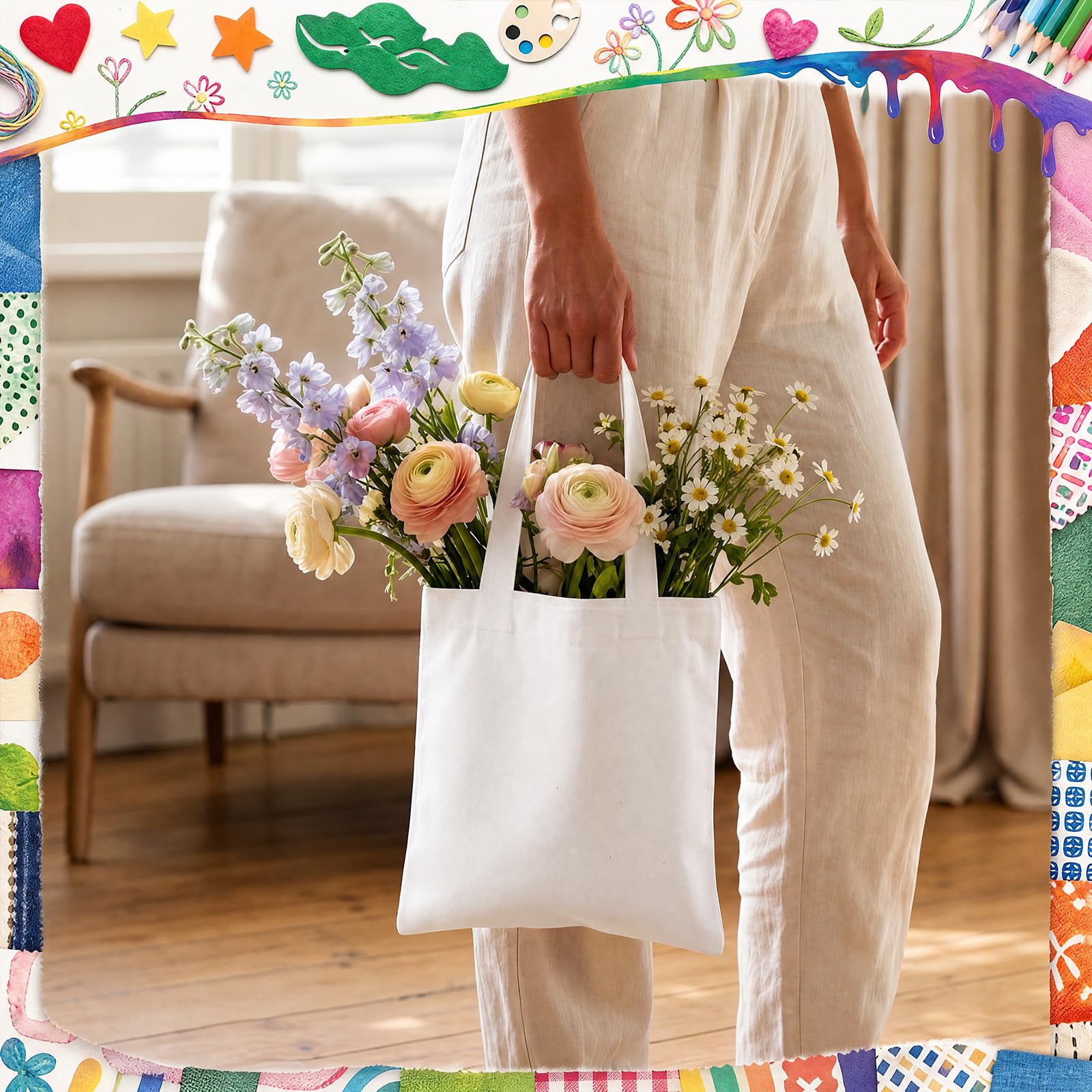 Hestya Mini Tragetasche aus Weißem Canvas Stoffbeutel aus Baumwolle mit Henkel Wiederverwendbar mit Graffiti Print Stofftasche für DIY Werbung Geschenk Medikamente Bemalen Bedrucken Jutebeutel
