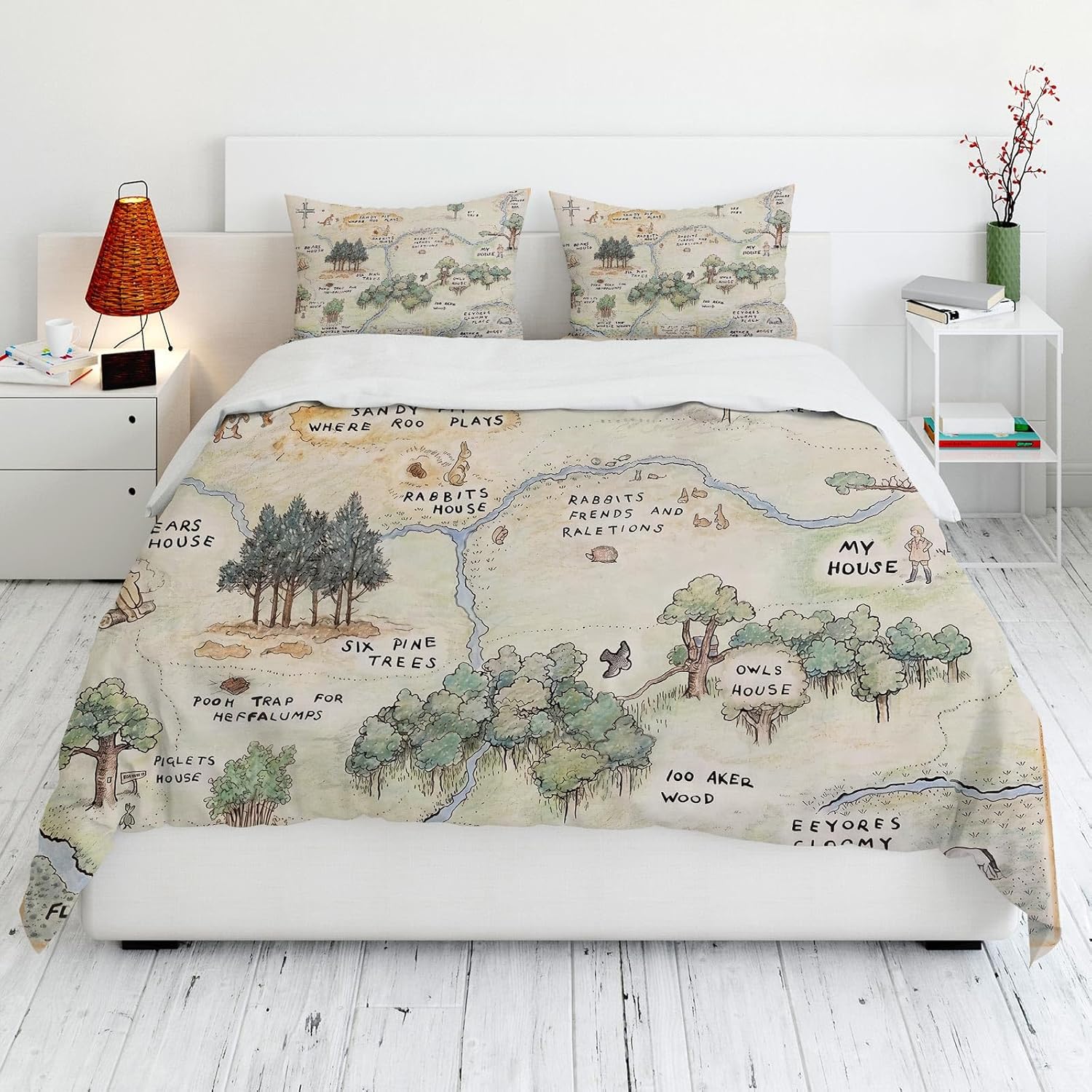 Allenjoy Twin Size Honey-Loving Bear Comforter Set Children's Literature Bed Bedding Sets Bedroom Decor with 1 Pillowcase SC00076-005