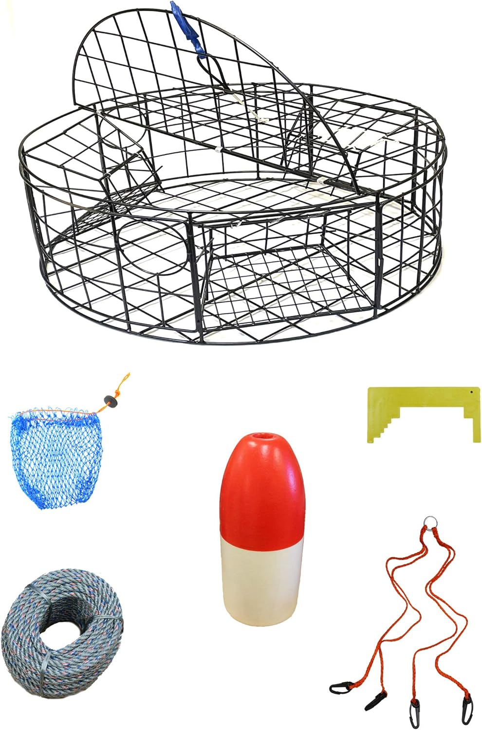 KUFA Vinyl Coated Round Crab Trap & 100' leaded Rope,11'' Red/White Float,Harness,Cliper,CRB Bag Combo (CT110+CAQ1) N