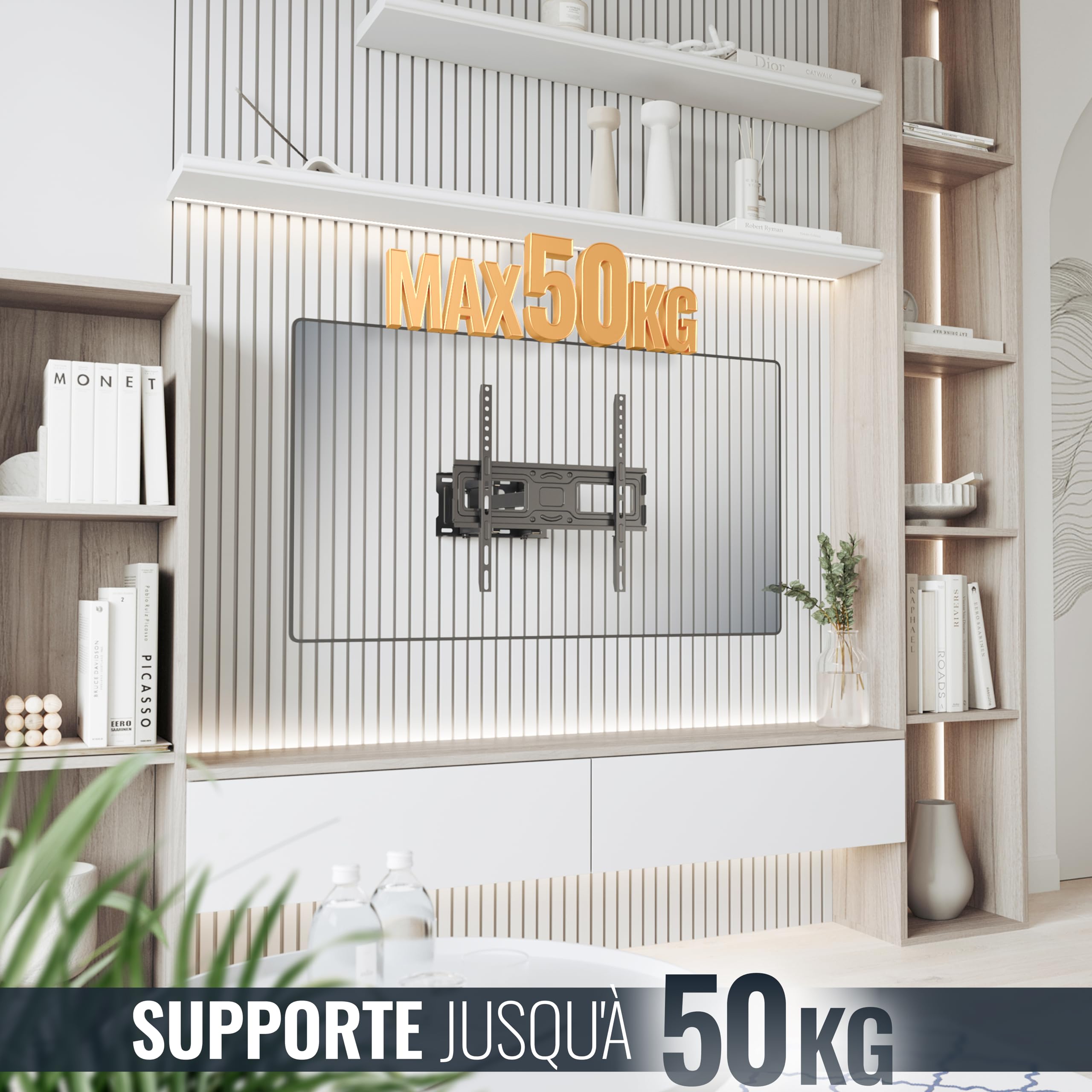 RICOO S5244 Support Mural TV 40 42 43 48 50 55 58 60 65 Pouces VESA 200x200 à VESA 400x400 Orientable Inclinable Rotatif Universel Fixation Murale TV