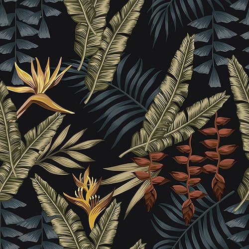 WESTICK Papel tapiz tropical oscuro, papel tapiz vintage de palmera, papel tapiz de hoja de plátano, papel de contacto decorativo con plantas de