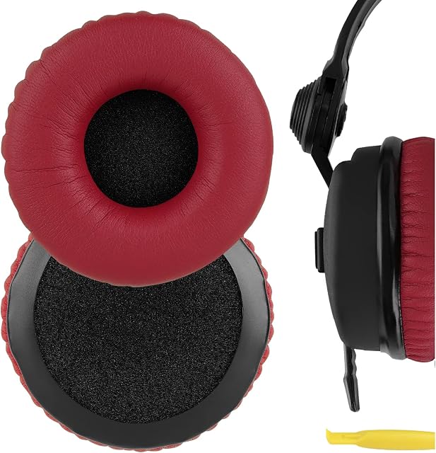 Geekria QuickFit Protein Leather Replacement Ear Pads for Sennheiser HD25, HD25SP, HD25 Lite, HD25 Plus, HD25 Limited 75th Anniversary Edition Headphones Earpads, Headset Ear Cushion (Red)