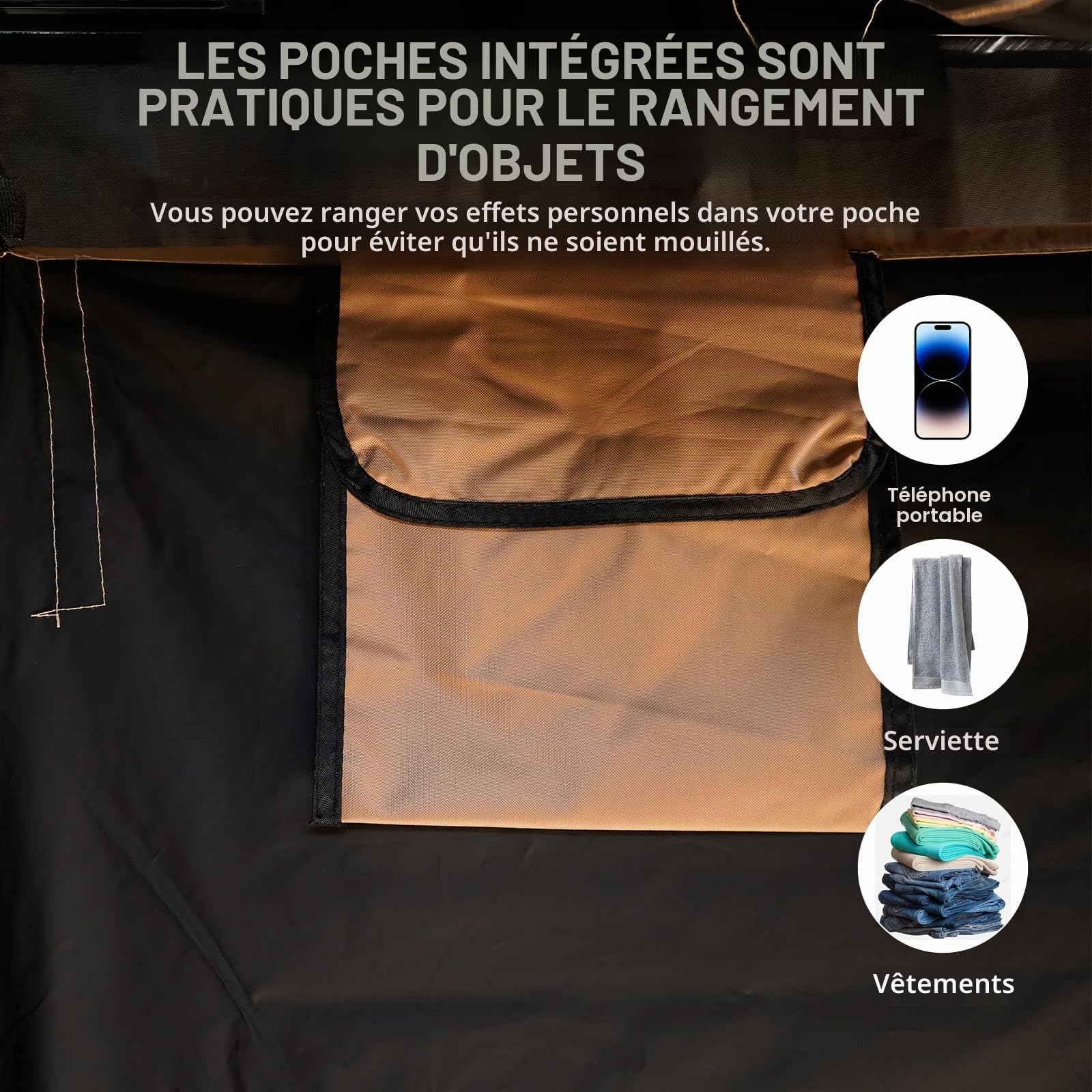 Tente de douche pour voiture, Oxford étanche, douche latérale avec lumière LED pour camping en plein air, abris de protection pour l'extérieur, montée sur barres de toit, universelle