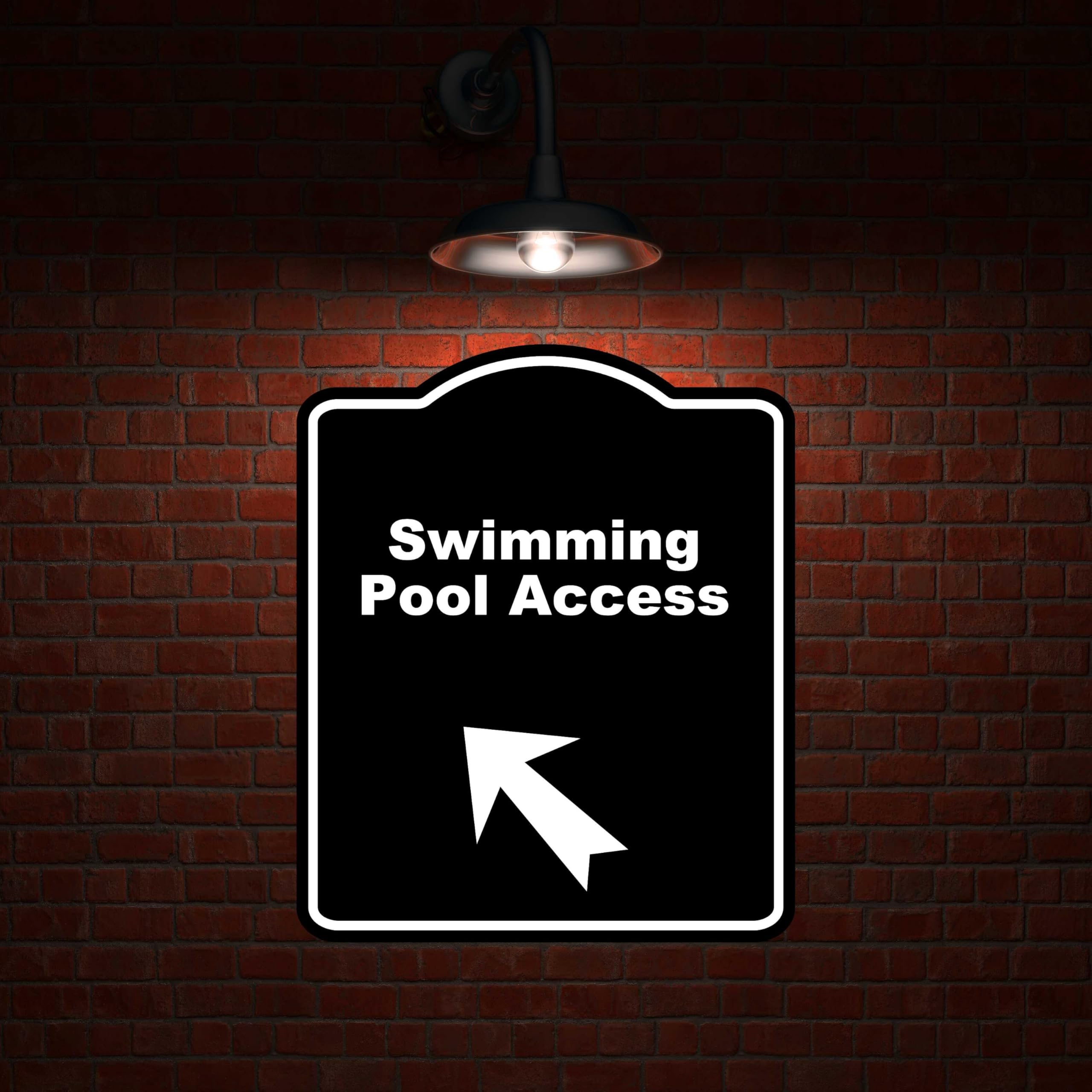 Swimming Pool Access Black Sign Arrow Up Left Aluminum Composite Sign 20 x 24 inches