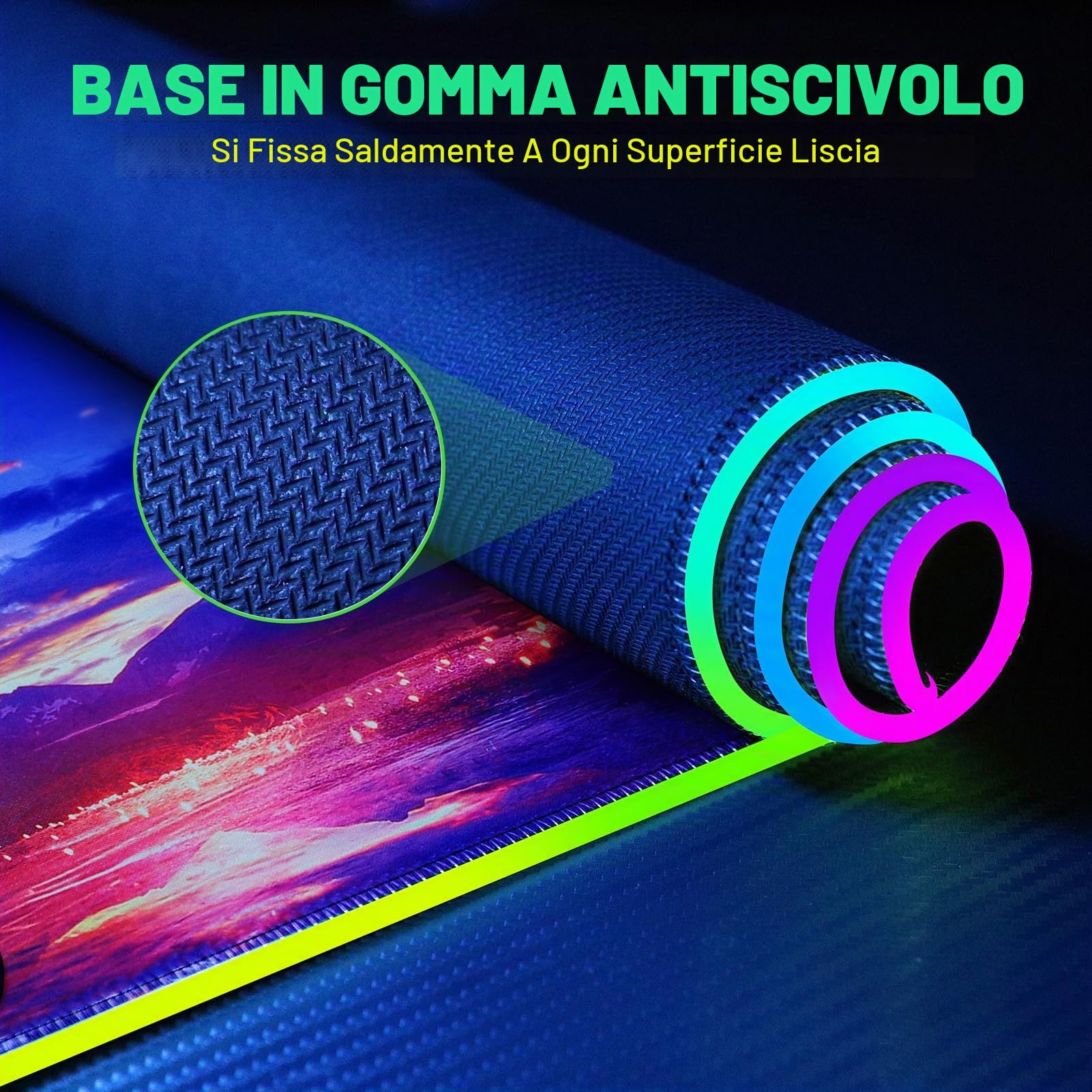 GIM Tappetino per mouse PC RGB a LED da gaming, XXL, 800 x 300 x 4 cm, con motivo a stelle, anime, per scrivania