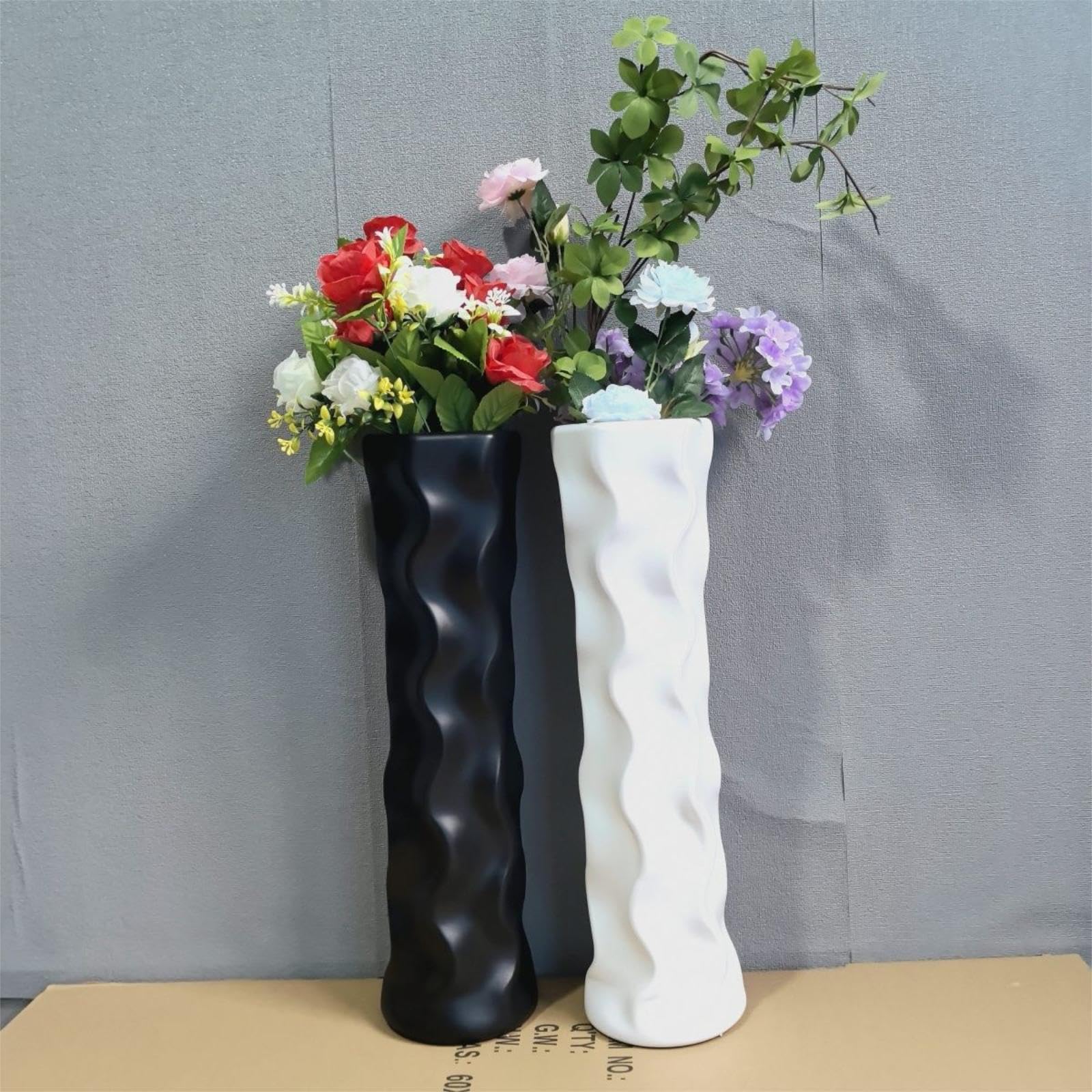 LOVIVER Jarrón Flores, jarrones Decorativos, Maceta pie, Gran arreglo Floral, jarrones Altos para el Suelo, para la Cocina, Aniversario, Boda, Blanco
