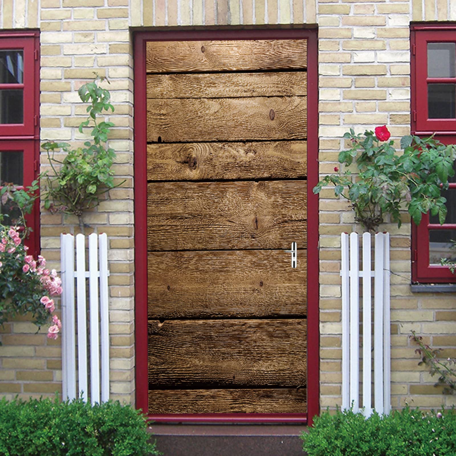 Stickers Porte Grain De Bois Brun - Autocollant Décoratif PVC Amovible et Imperméable pour Placard - Poster Auto-Adhésif 95x215cm