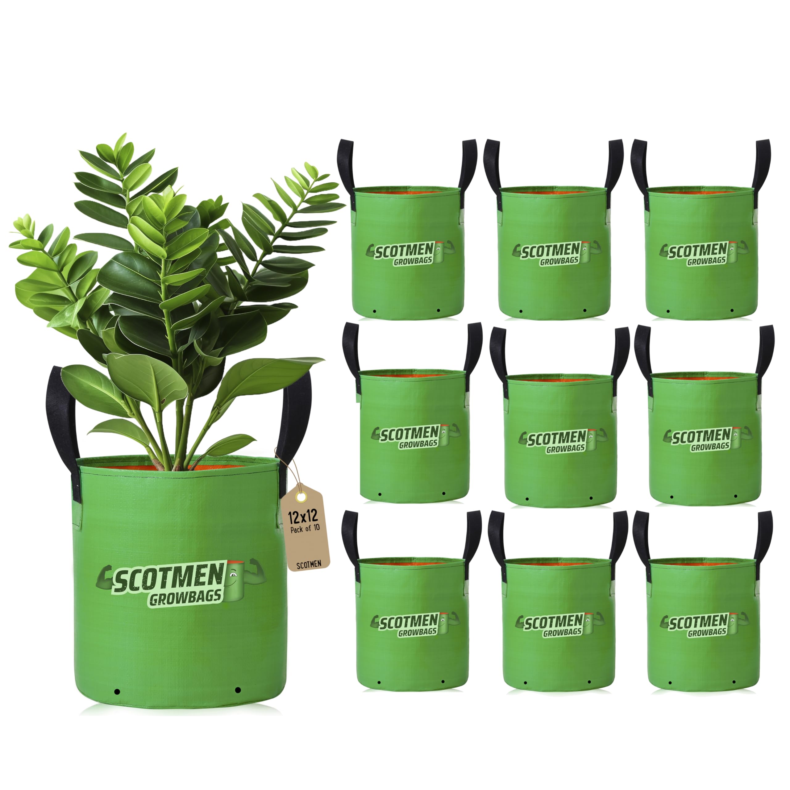 SCOTMEN HDPE UV Protected Round Black Handle Green Grow Bags 12x12 Inch – Pack of 10 for Terrace Balcony Home Gardening Plant Bag (B0CTZYCZMP) Amazon Price History, Amazon Price Tracker