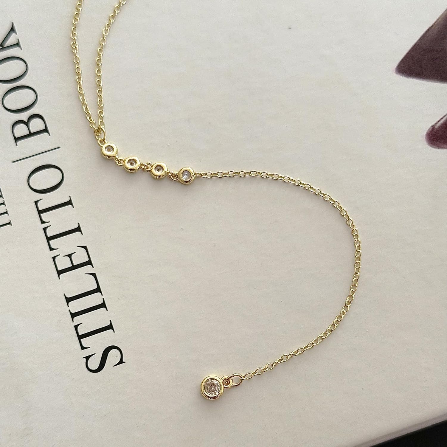 Lariat Gold Necklace for Women, Dainty Long Necklace Y-Shaped Layered Beaded Chain Drop 14k Gold Plated/Silver Necklaces Trendy CZ Diomand Simple Jewelry for Women Gift - Image 2