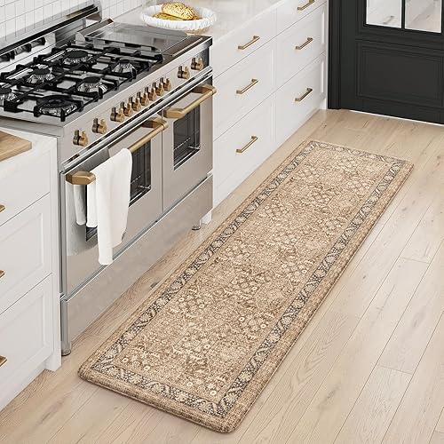 Vista 231 de KIMODE - Juego de 2 tapetes de cocina antifatiga, estilo vintage, antideslizantes, impermeables, ergonómicos, acolchados, cómodos para lavandería