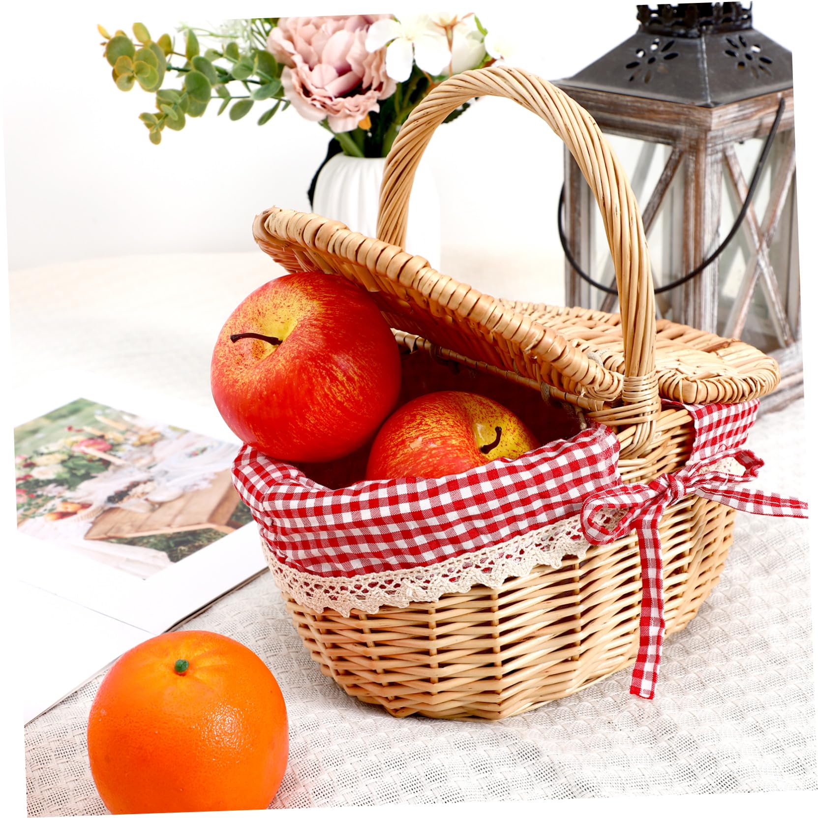 Cabilock Cesta De Picnic De Ratán Canasta De Pascua Cesta De Vacía Compartimientos De Almacenaje Cesta De Almacenamiento De Yute Tejido Cesta De Recogida Caperucita Rota Niño