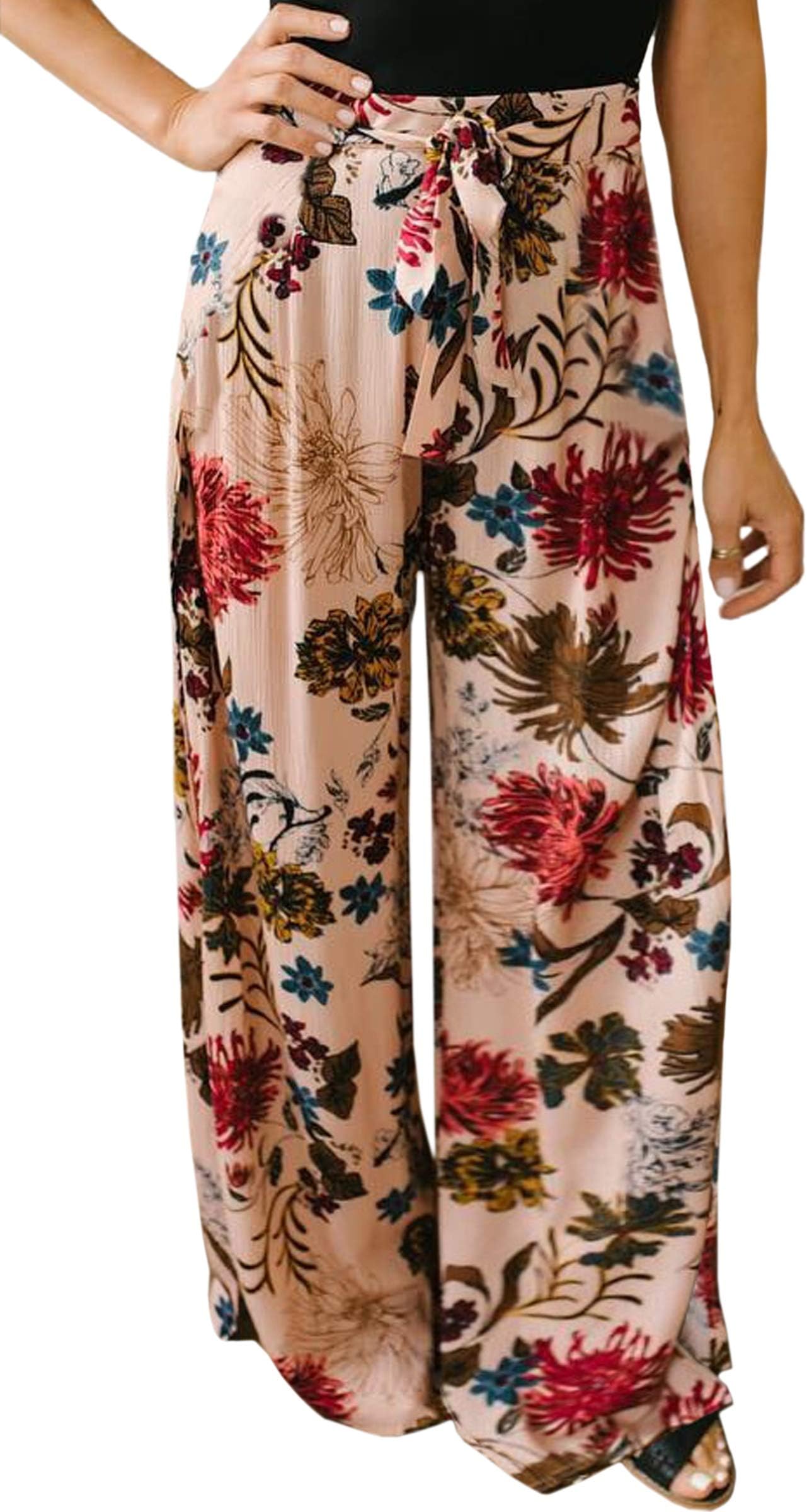 Wide Leg Pants for Women Summer 2026 Palazzo Tropical Floral Casual High Waist Flared Trousers with Pockets