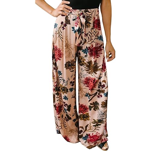 ECOWISH Wide Leg Pants for Women Summer 2026 Palazzo Tropical Floral Casual High Waist Flared Trousers with Pockets