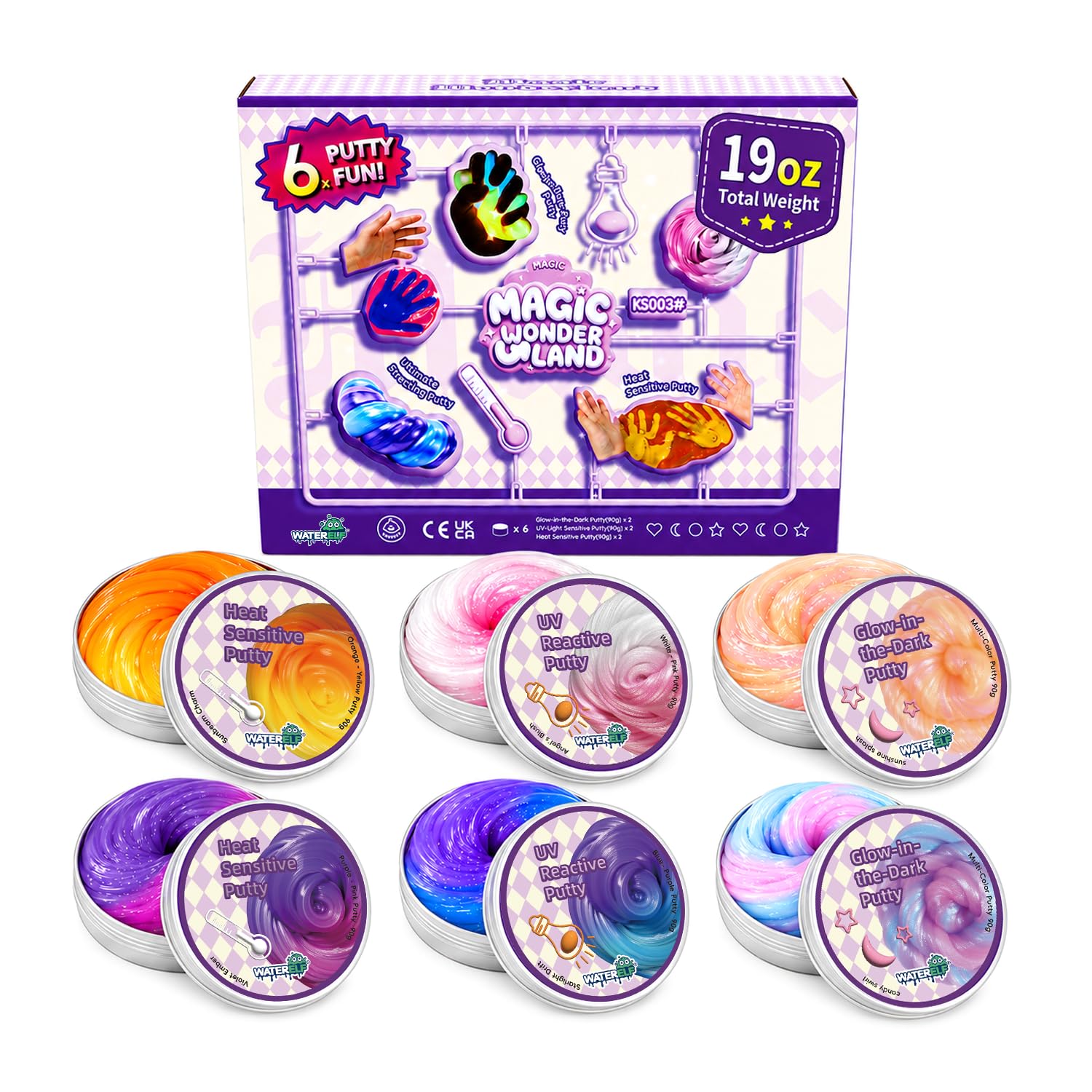 WATERELF 6-Pack Color-Changing Putty Slime Set for Kids