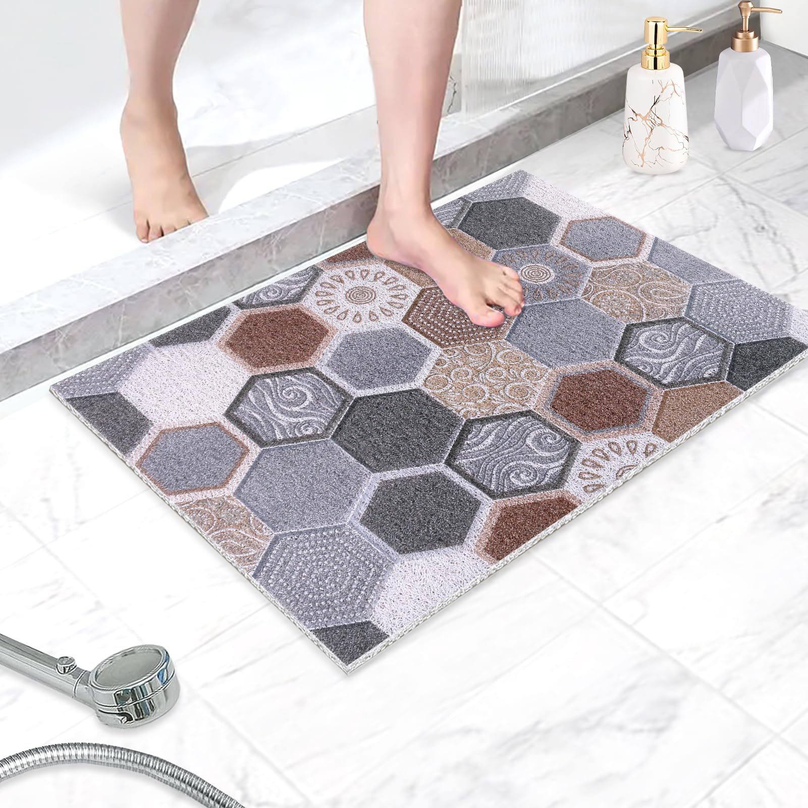 Shower Mat 40 x 60 cm Non Slip Anti Mould Bath mat for Inside Shower Soft Textured Loofah Bathroom Floor Mat Foot Foot Scrubber