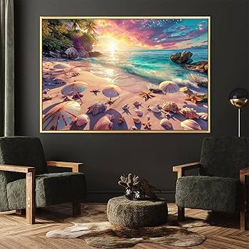 Amazon.co.jp: 絵画 海辺の砂浜にある貝殻の群れインテリア 絵画