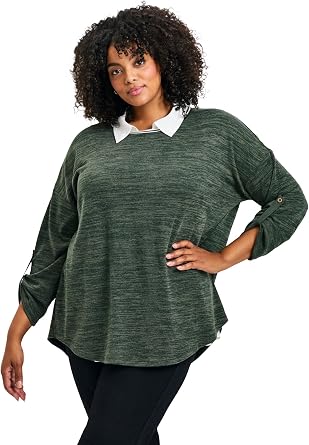 Avenue Womens Plus Size Tara Twofer Hacci Top
