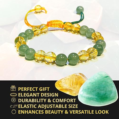 Vista 247 de Adjustable Crystal Bracelet – Gemstone Bead Bracelet with Adjustable Macrame String – Chic Gemstone Bracelet for Men and Women – 8mm Round Healing