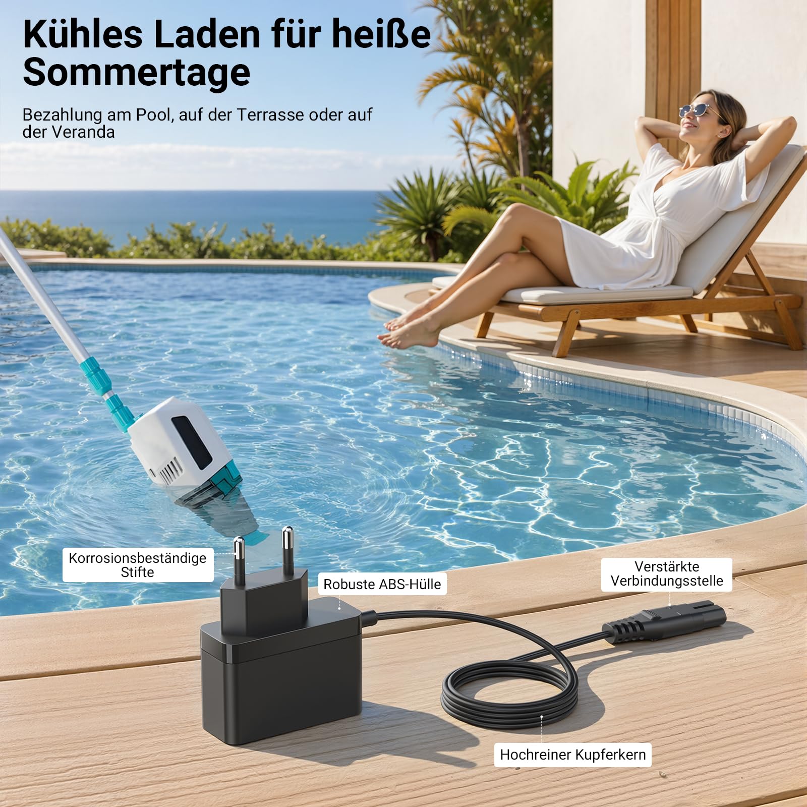 Netzteil für Poolsauger Kompatibel mit Intex Pool- und Spa-Staubsauger ZR200 28627 28627E 28628 28628BS Ersatz-Ladegerät Ladekabel Adapter 1,8m Kabel