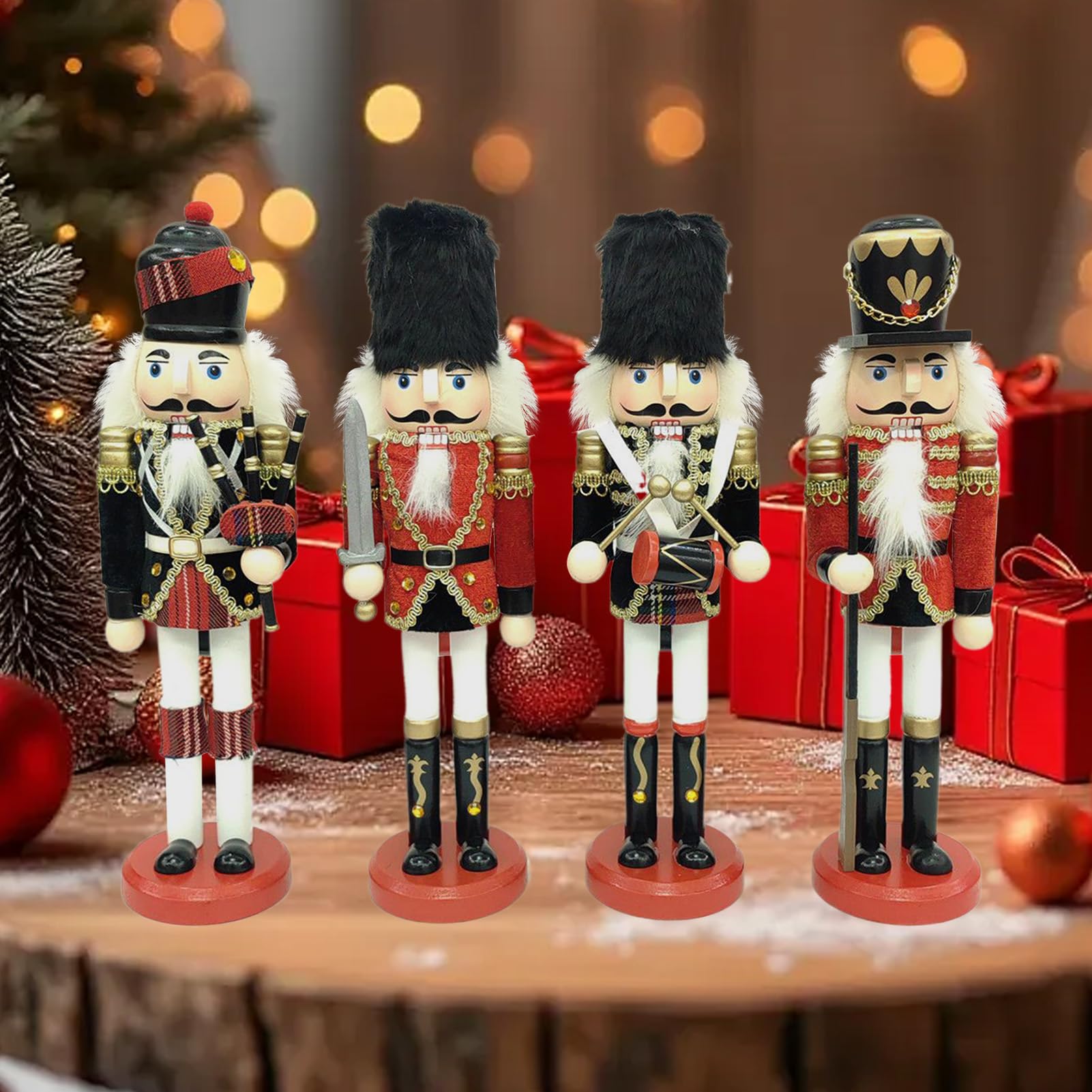 Casse-Noisettes de Noël | Figurine Soldat Casse-Noisette Décor | Bureau - Ensemble de 4 Décorations de Noël en Bois pour Cuisine Table à Manger Chambre Séjour Bureau Résidence Étudiante
