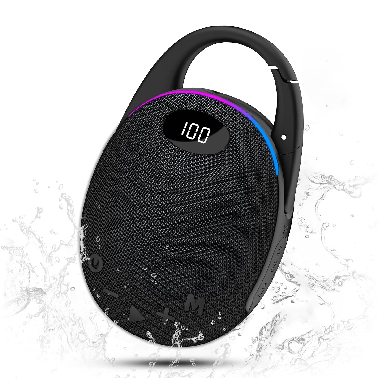 Portable Bluetooth Speaker, Mini Outdoor Bluetooth Speakers with HD Sound, LED Power Display, Big Pro Sound with Punchy Bass,Integrated Carabiner, 25H Playtime, RGB, TWS ,For Outdoor/Party/Travel