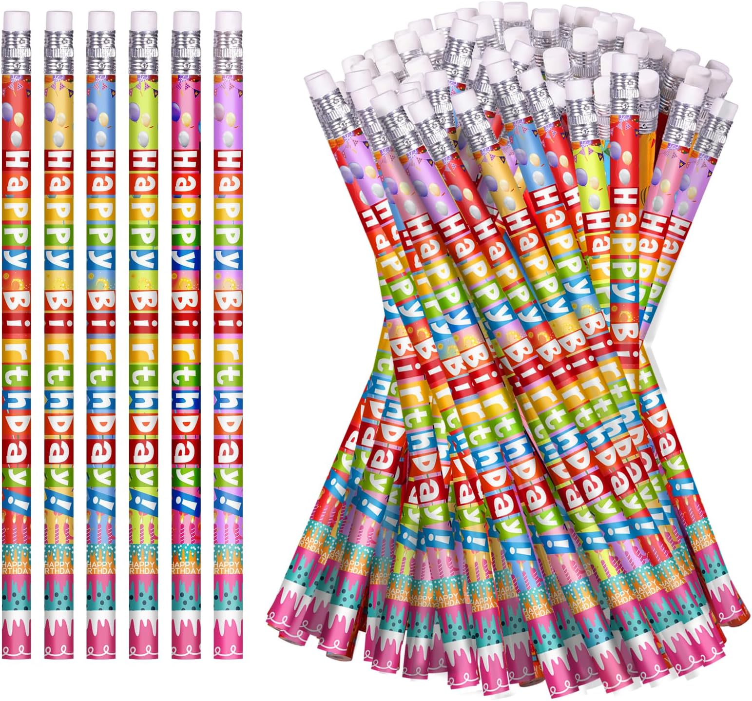 emzrivo 72 Pcs Happy Birthday Pencils Colorful Birthday Pencil for Students Wooden