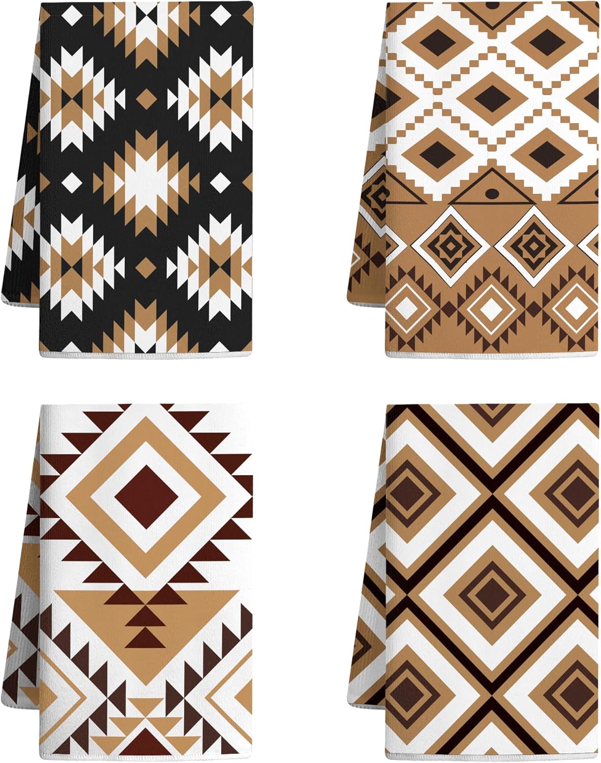 Vetoxka Set of 4 Western Aztec Kitchen Towels Vintage Themed Dish Towel Bathroom Decorative Rustic Cloths for Kitchen Bathroom Home Cooking Housewarming Gifts, 16 x 24 Inch