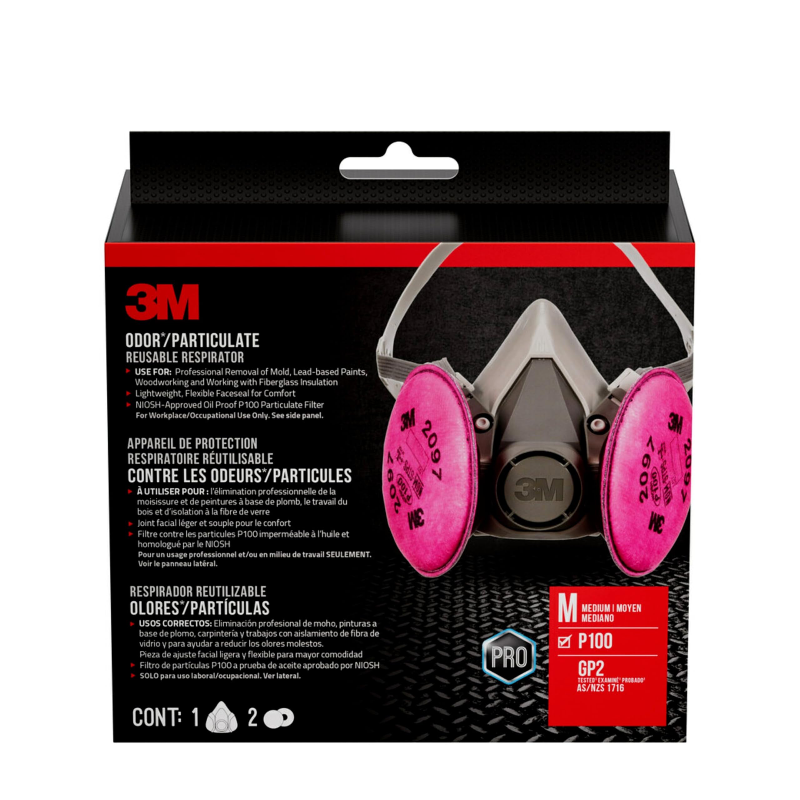 3M P100 Performance Mold & Lead Paint Removal Respirator, Medium Size, NIOSH-APPROVED P100 Rated Filter, Carbon Layer Helps Reduce Odor Nuisance, Lightweight, Adjustable Head Straps (6297P1-DC)