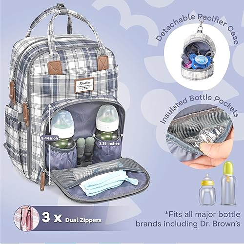 Miniatura 157 de RUVALINO Mochila para pañales - Bolsa de pañales de viaje multifunción para bebé con cambiador, soportes aislados para botellas y estuche para Gris