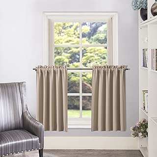 Aquazolax Blackout Window Treatment Curtain Tier Window Drapery Room Darkening Valance for Living Room Decoration, 1 Pair, 28x36 Inches, Taupe/Khaki - coolthings.us