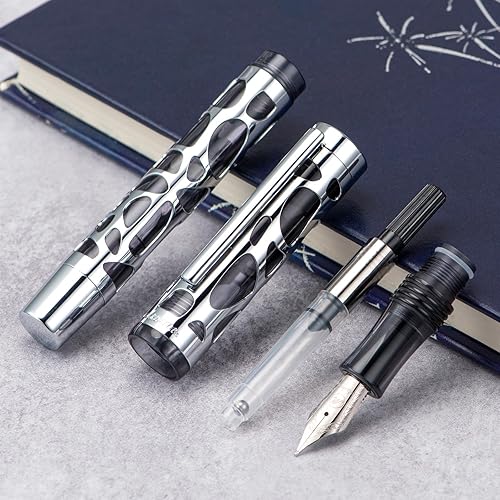 Miniatura 6 de Asvine M169 Pluma estilográfica de punta media, cuentagotas y convertidor de llenado, acrílico negro transparente