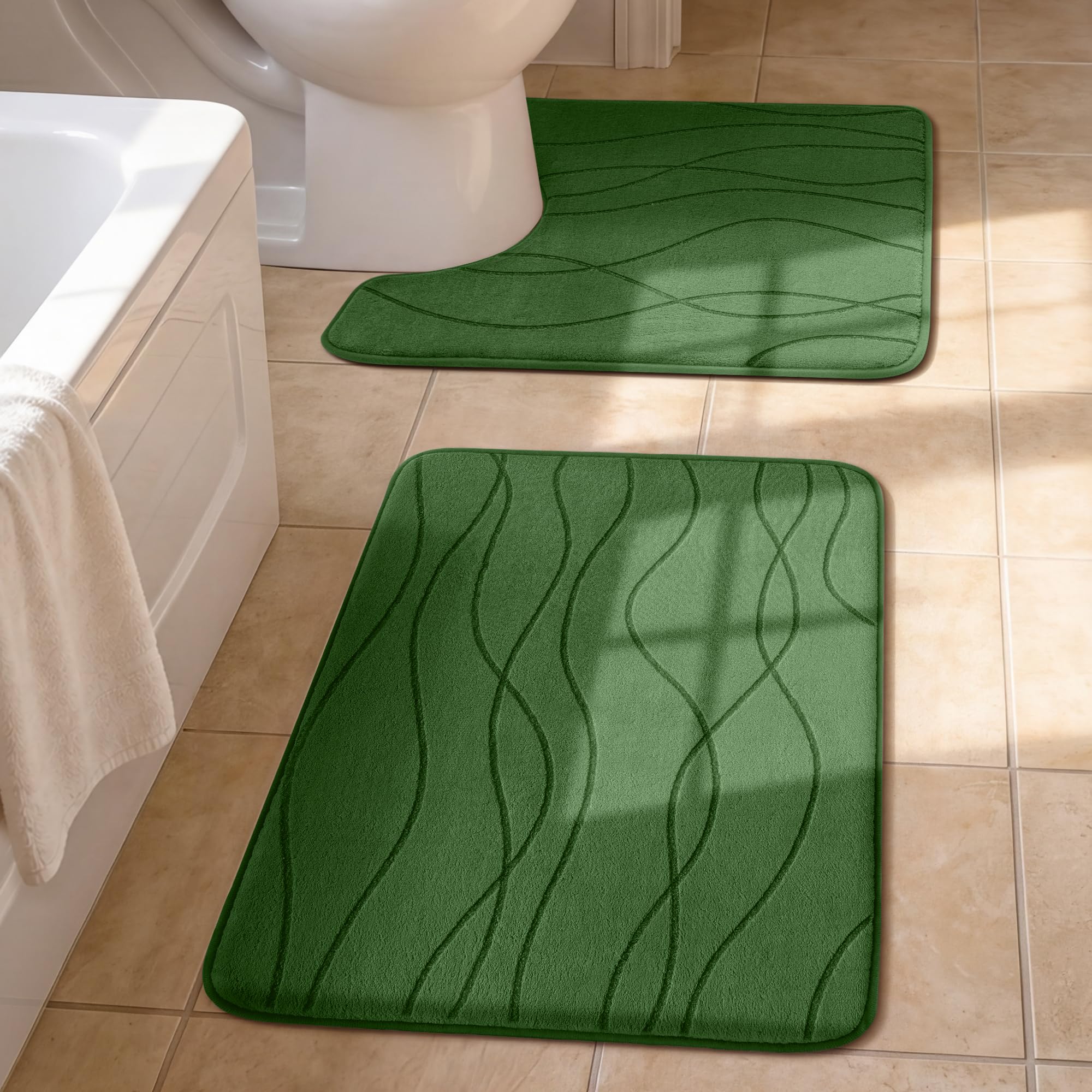 YIHOUSE Bathroom Rugs Set 2 Piece, Memory Foam Bath Mat Green