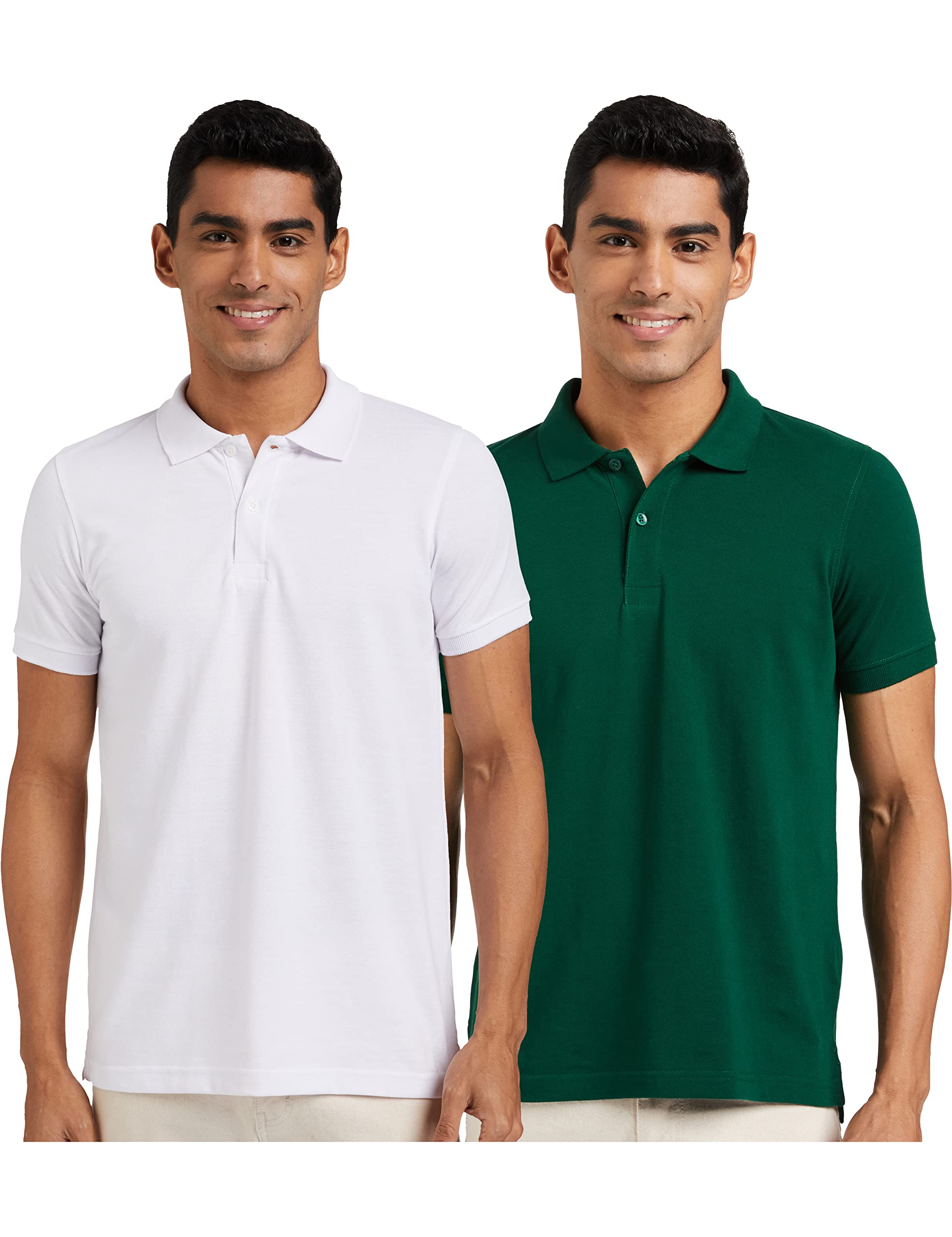Amazon Brand - Symbol Mens Cotton Rich Polo T Shirt | Collar Tshirts | Half Sleeves | Plain (Combo Pack of 2) - Regular Fit (Eden Green & White_M) (B07BDX1WW6) Amazon Price History, Amazon Price Tracker
