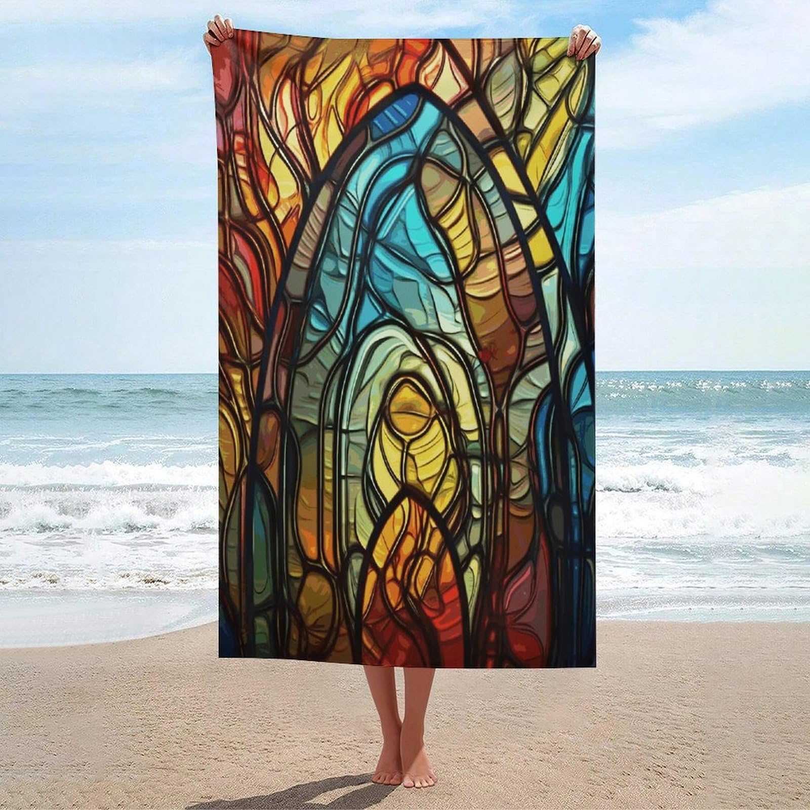 Adfgyerh Unisex Style Stained Glass Art Bath Towels Beach Towel Lightweight Quick Dry, Bath Towel For Travel Sports Pool Swimming Bath Camping Yoga Adults130x80cm