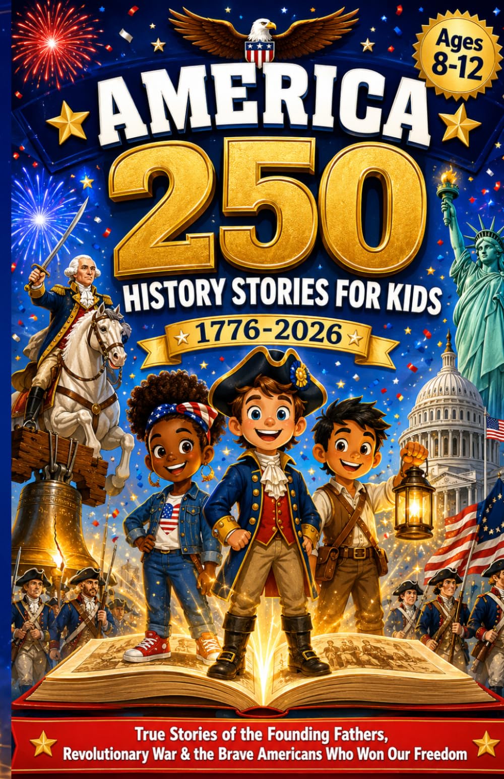 AMERICA 250 History Stories for Kids: True Stories of the Founding Fathers, Revolutionary War Battles, and the Brave Americans Who Won Our Freedom — For Kids Ages 8–12 (1776–2026 Anniversary Edition)