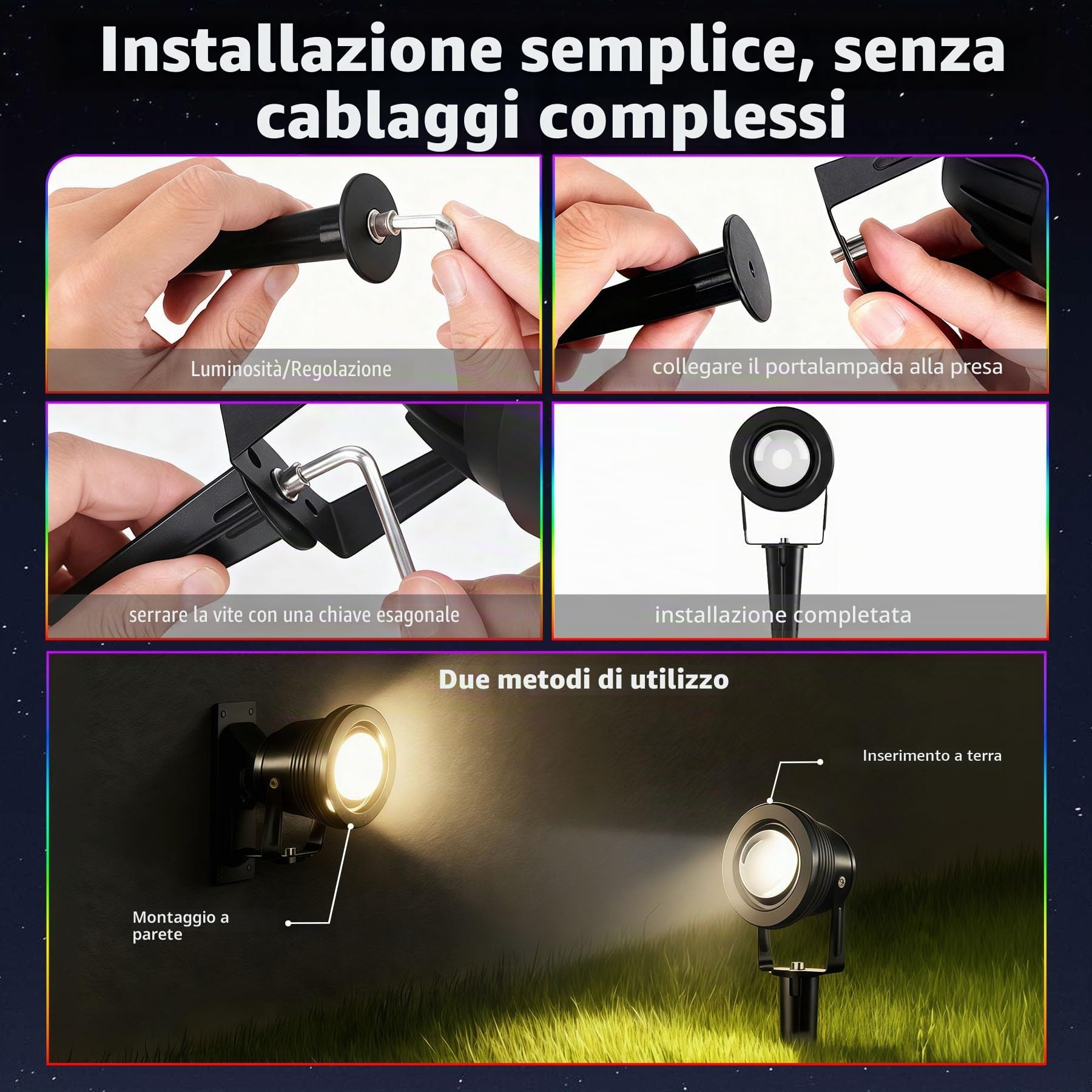 Faretto RGB da Giardino 10W, 4 pezzi | Impermeable per Giardino, Cortile, Vialetto