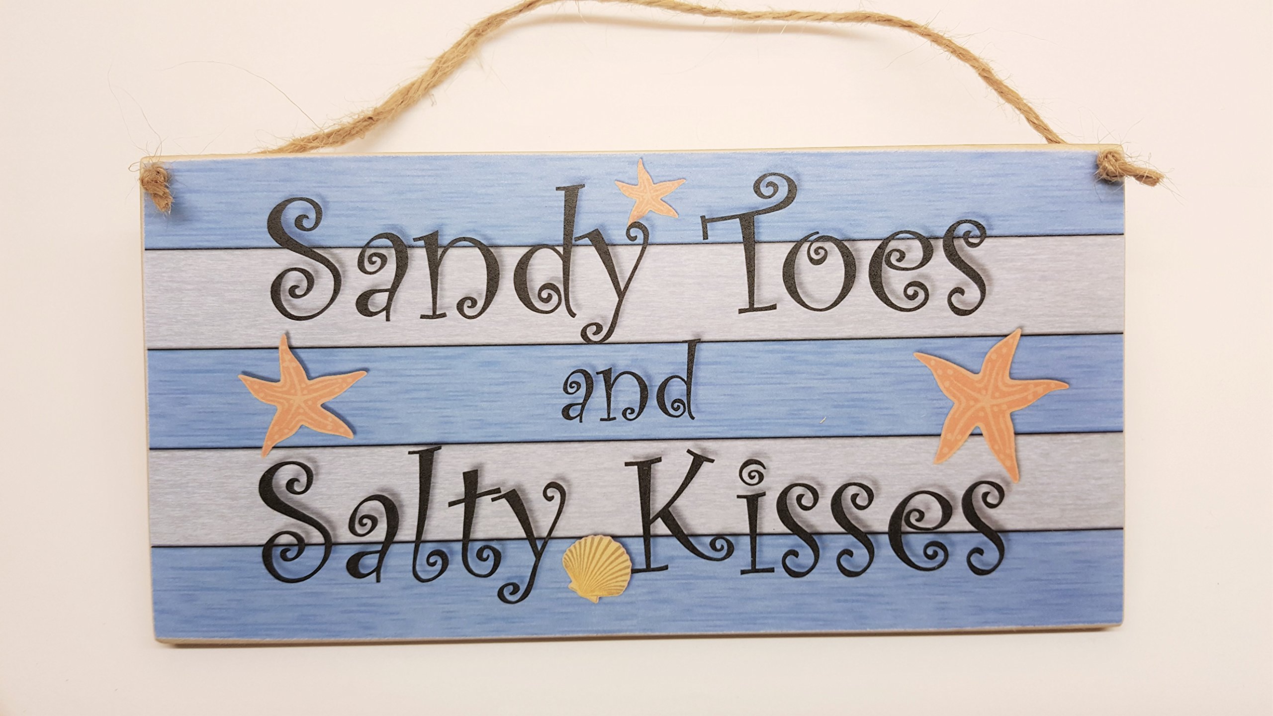 Hmhome Wooden Seaside Plaque "Sandy Toes And Salty Kisses" Bathroom Wall Hanging Accessories Plaque Sign