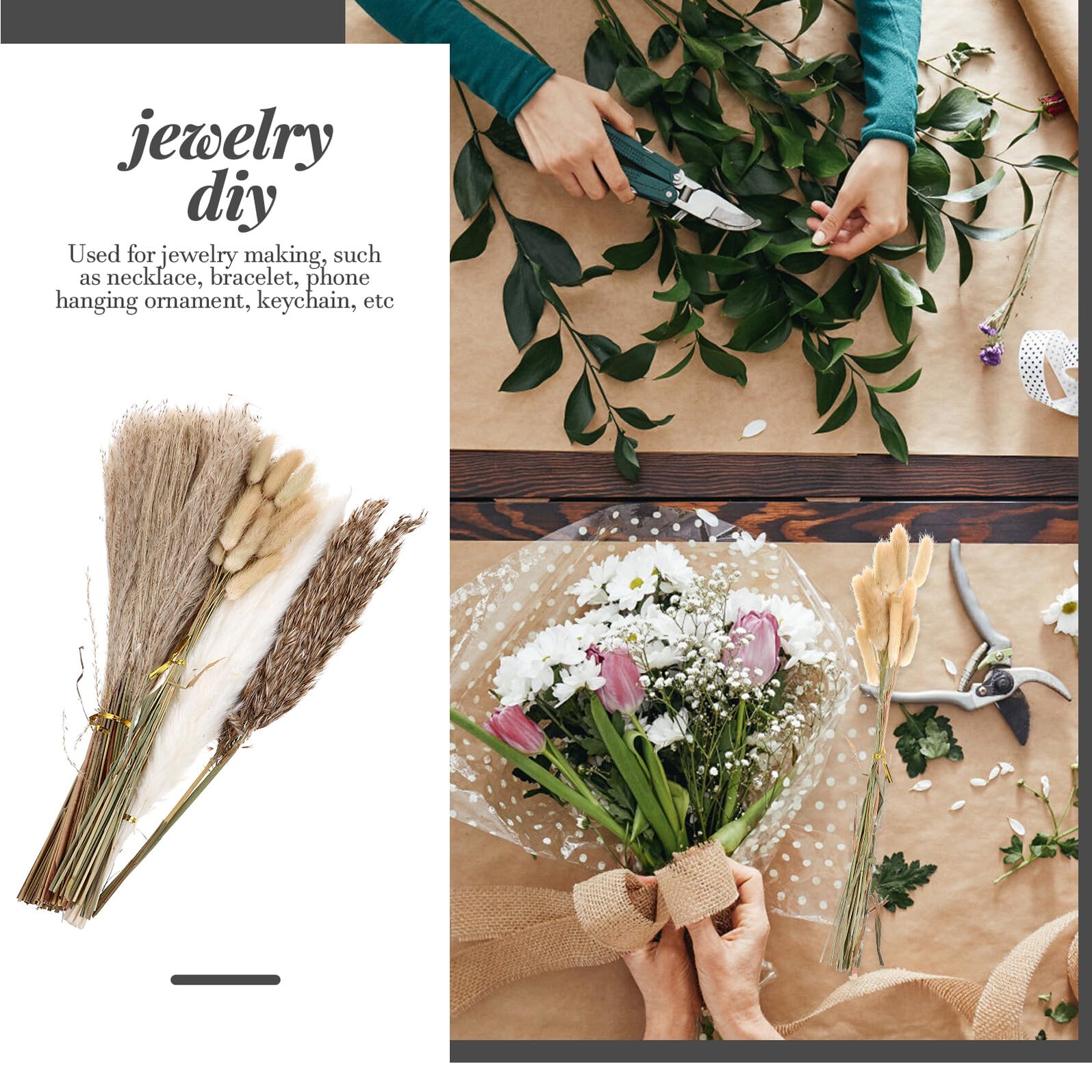 Baluue Bouquet di Fiori Secchi Canne Essiccate Naturali Decorazione Floreale Conservata per Matrimoni e Arredamento Rustico Set Floreale Fai da Te per Casa e Tavoli