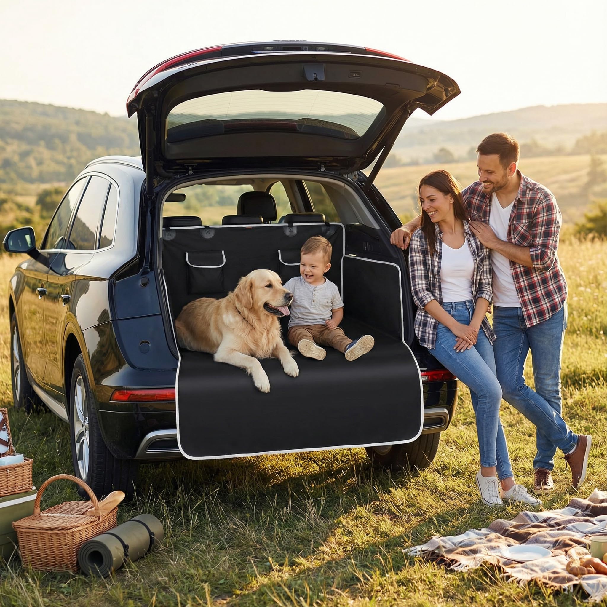 Protection de Coffre pour Chien,Protection de Coffre Lavable avec Protection latérale, 2 Grandes Poches SUV Cargo Liners,Imperméable & Antidérapant105 x 185 cm