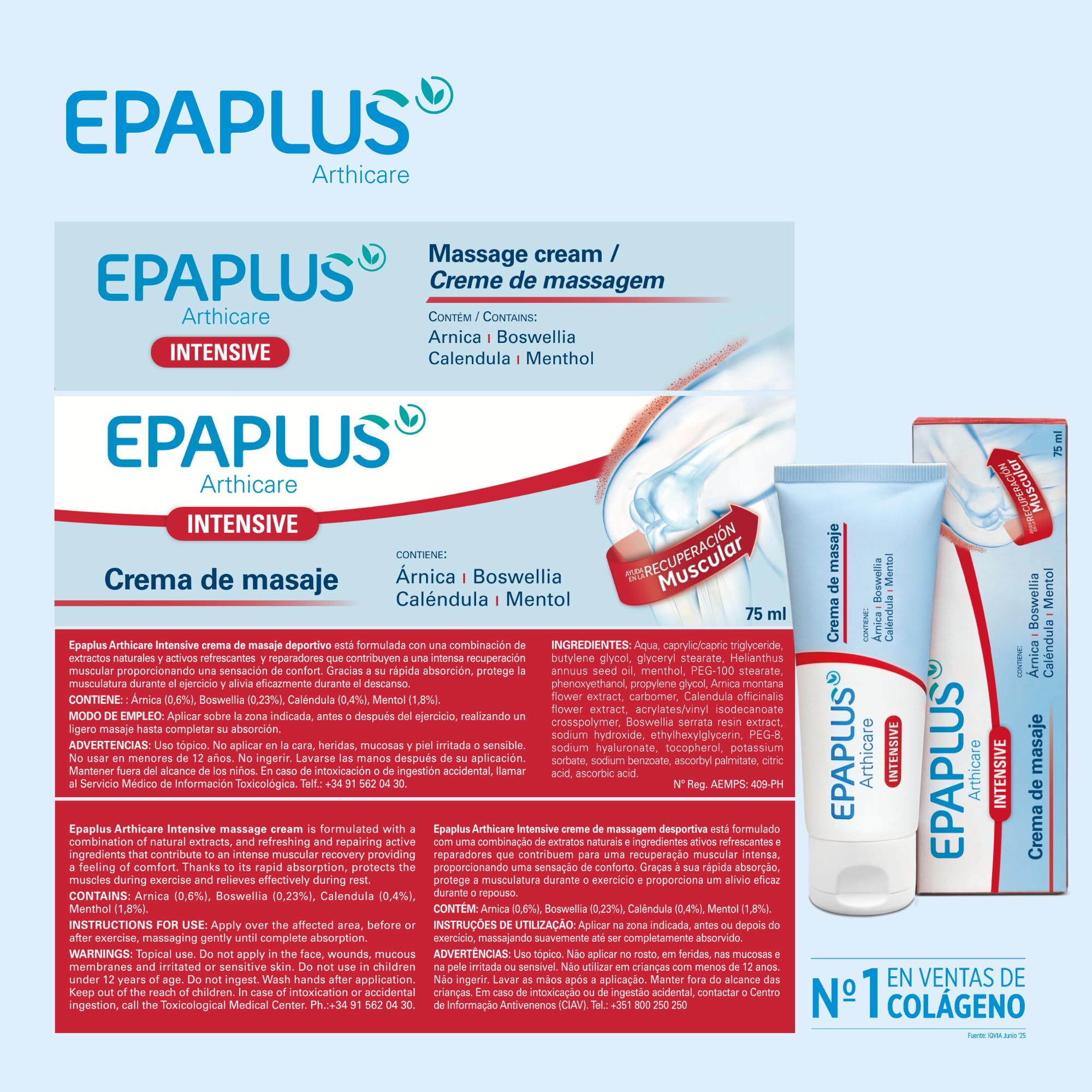 EPAPLUS Arthicare Intensive Sportowy krem do masażu, 75 ml, z kolagenem, glukozaminą, arniką, Boswellią, przyczynia się do intensywnej regeneracji mięśni i zapewnia uczucie komfortu