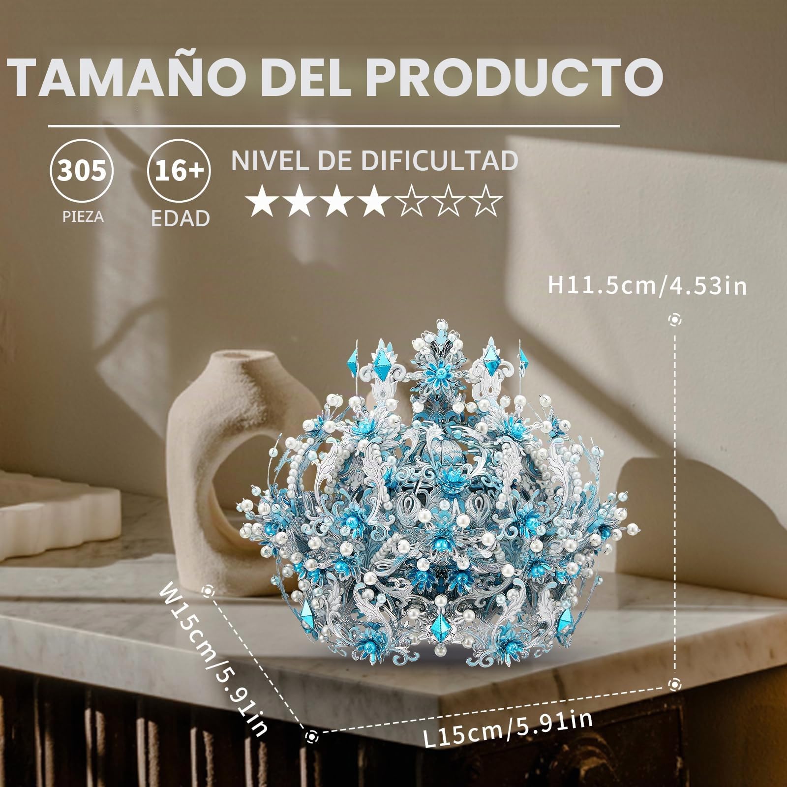 Piececool Rompecabezas 3D de metal de cristal de hielo, rompecabezas de metal 3D joyas, modelo colección para acero inoxidable 340, regalo de cumpleaños, kit de maqueta para adultos