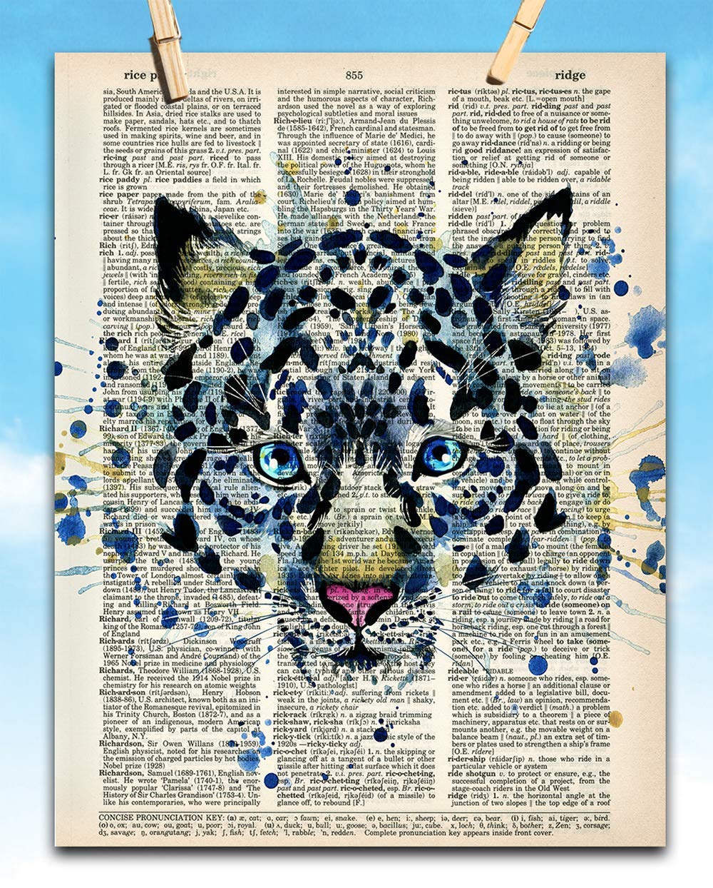 Upcycled Dictionary Art -  - Classic Office and Home Decor, Library Water Color Wall Art, Animal Print Vintage Book Page Bedroom Decoration, 8.5x11 Unframed Art Poster: Snow Leopard