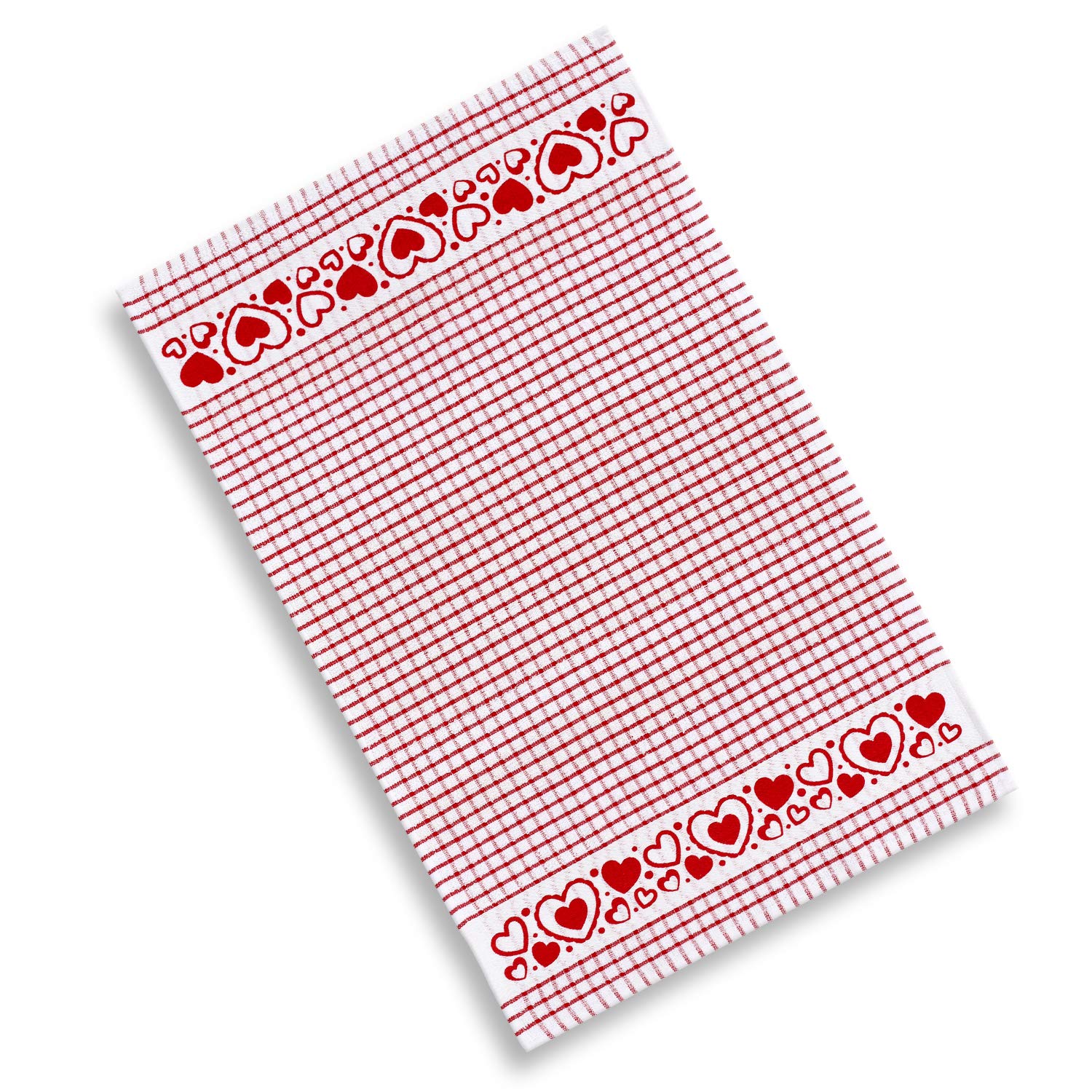 Lot de 4 serviettes de cuisine en coton éponge Motif carreaux Cœurs pétillants