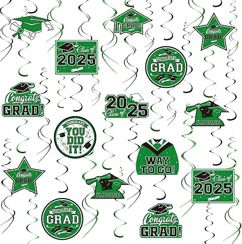 31 piezas de suministros para fiesta de graduación 2023 remolinos colgantes de graduación y decoraciones de fiesta de graduación verde negro