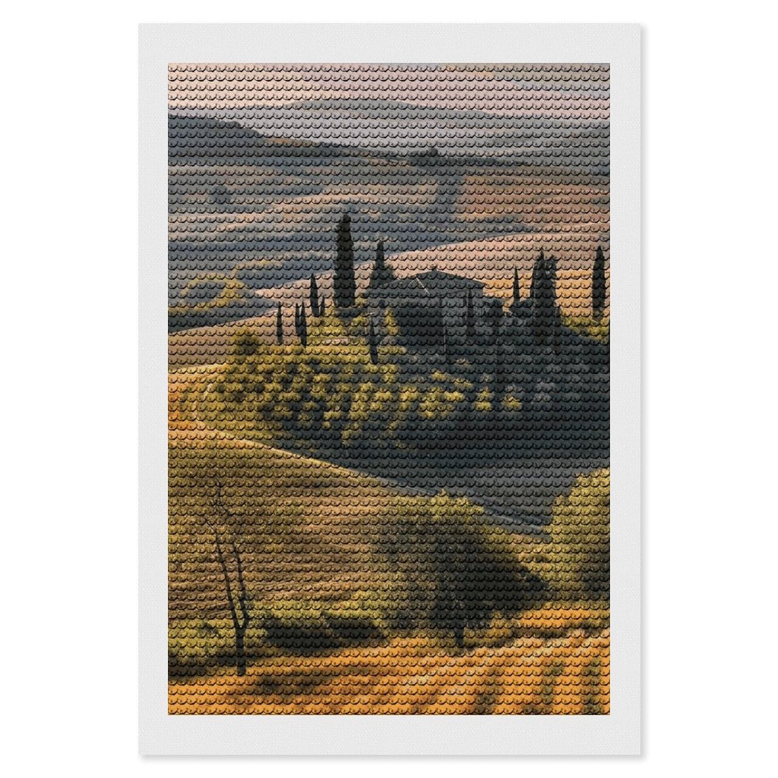 DWVTSLH Tuscany Landscape Tree Scenery Farm Diamond Painting Kits for Adults, Personalized Diamond Photo Art Full Drill, DIY 5D Diamond Art Painting Kits for Beginners, Home Wall Decor 8"x12"