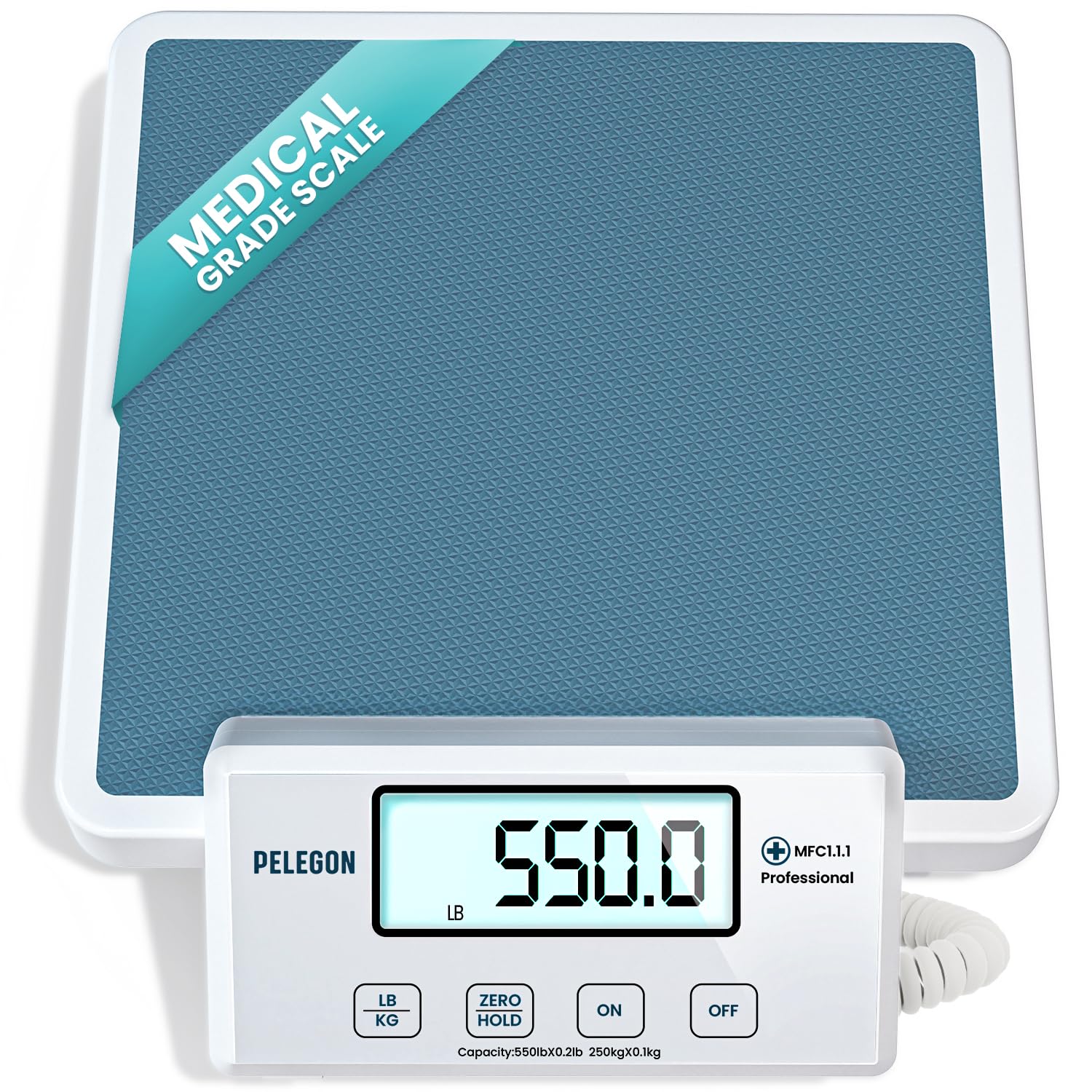 Medical Scale (550 lb) Medical Grade Scales for Body Weight - Portable, Smart Scale, 4 Sensors, Remote Display, 12"x12.5" Anti-Slip Surface - for Home, Hospital & Physician Use - lb or kg Settings