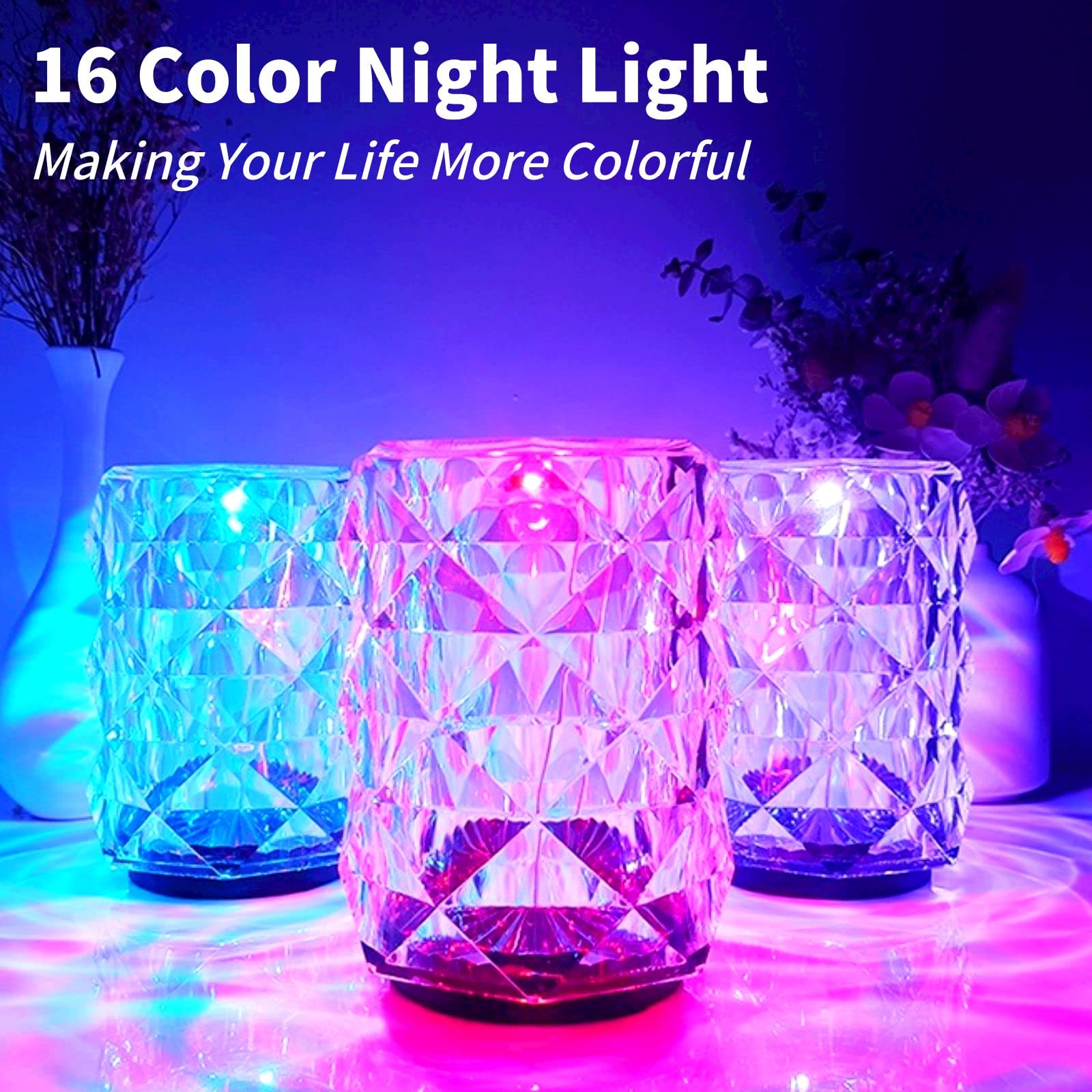 Crystal Lamp 16 Farbwechsel Rose Diamond Tischlampe mit Touch & Fernbedienung USB wiederaufladbare Acryl LED Nachtlichter für Schlafzimmer Wohnzimmer Party Dating Dinner Decor