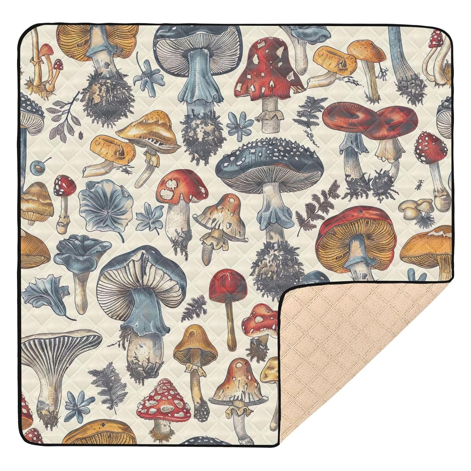 Qilmy Mushroom Baby Gyms Play Mat for Floor, Waterproof Soft Crawling Mat with Non-Slip Bottom, Lightweight Foldable Picnic Camping Mat for Infants, Toddlers, 50x50in