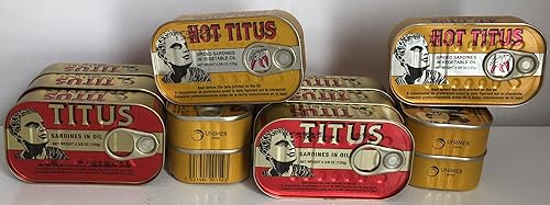 Miniatura 4 de Titus Sardinas en aceite vegetal, regular y picante, lata de 4.375 onzas (paquete de 12)