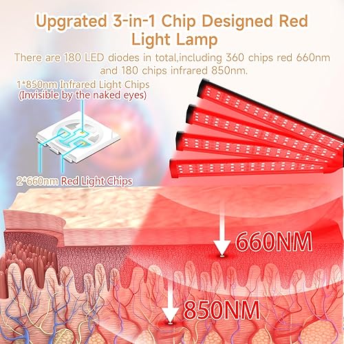 Miniatura 2 de Terapia de luz roja para cuerpo, lámpara de terapia de luz roja de 180 LEDs con trípode, chip 3 en 1 diseñado terapia de luz infrarroja de 660 nm y